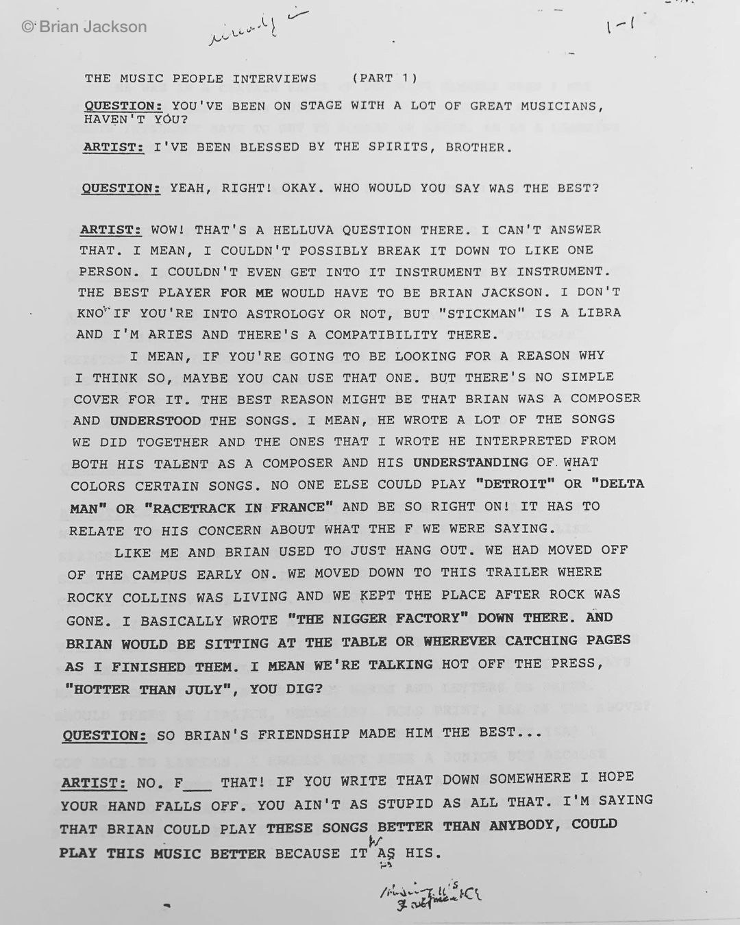 “From Gil’s old typewriter,” Jackson recently posted on Instagram. “As I was digging into some old papers, I stumbled across these four pages that Gil gave to me in late 2001. I have often recounted the story of how we met at Lincoln University. Here is his version.”